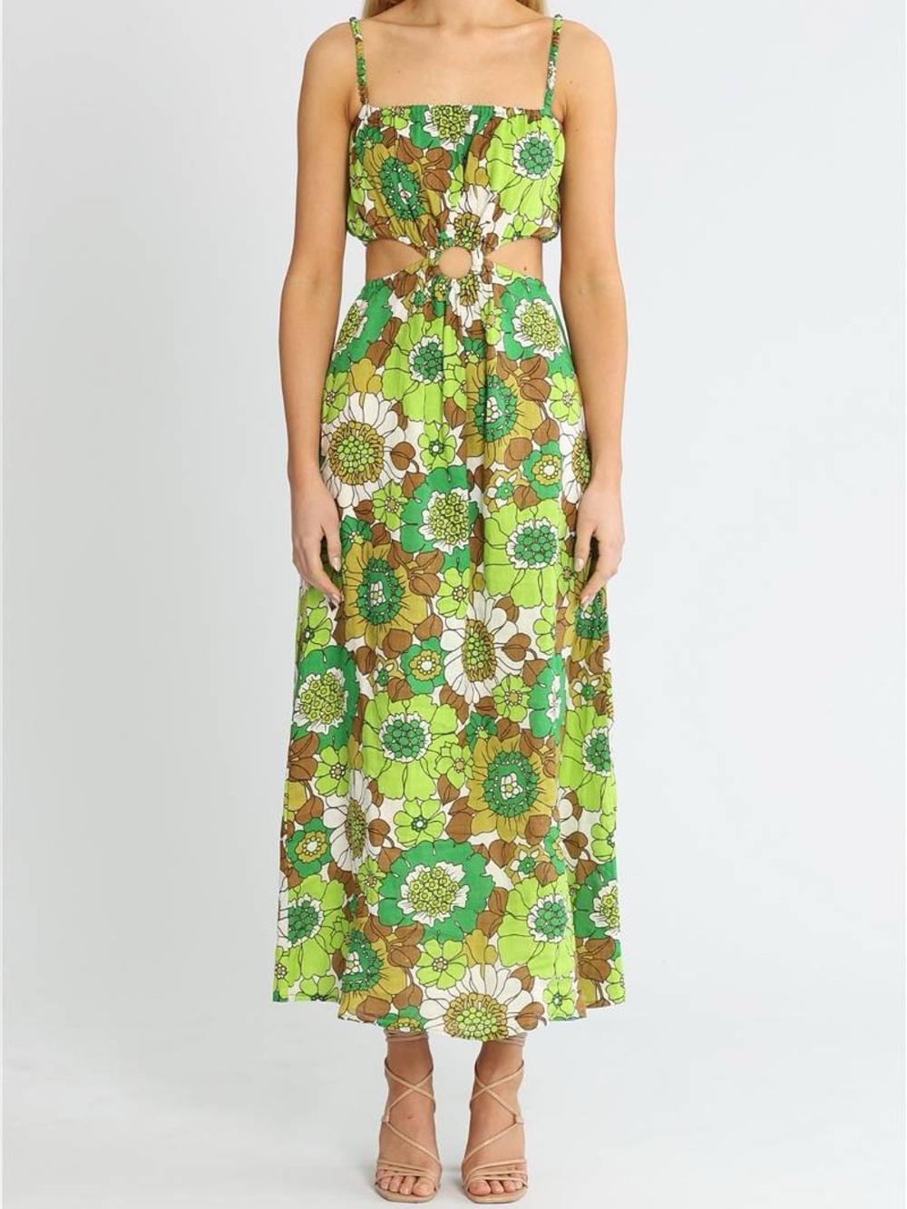 Faithfull The Brand Tuckernuck El Rio Cutout Retro Floral Maxi Dress in Green